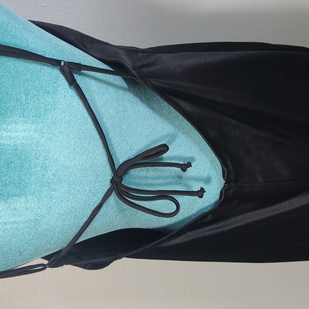 Black Satin Slip Dress with Spaghetti Straps - Picture 4 of 7